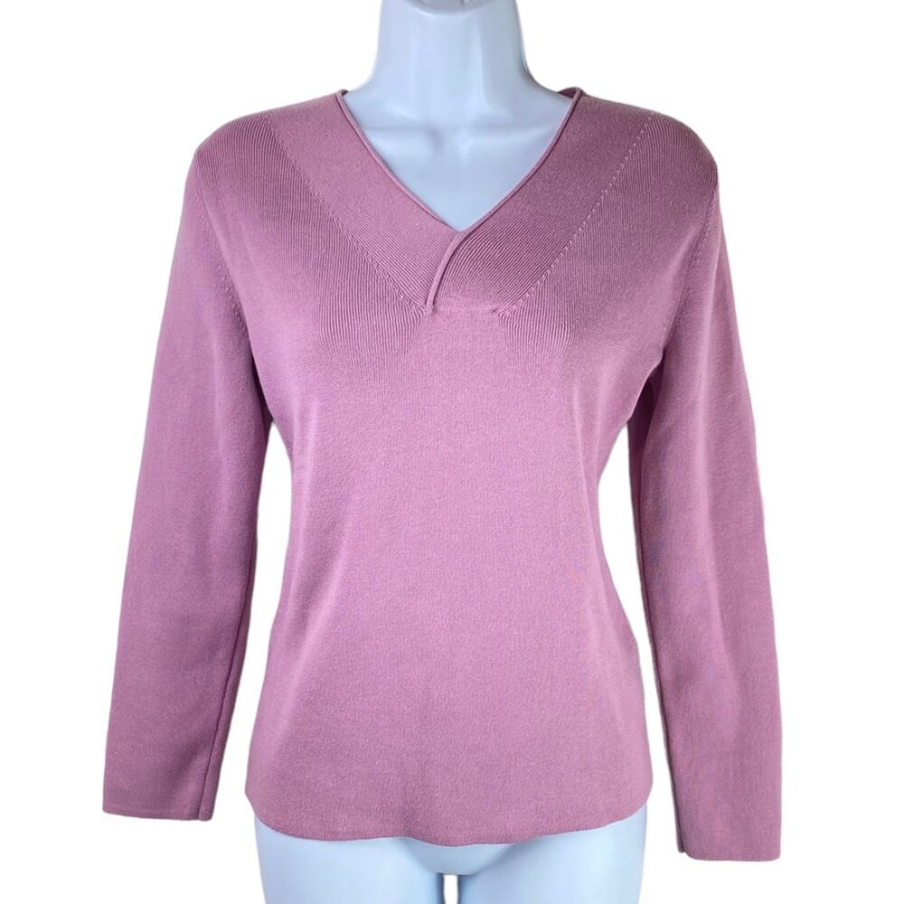 J. Jill Ribbed Knit Top V Neck Mauve Size Small